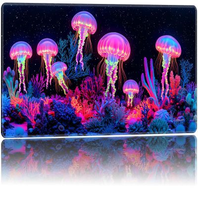 FKIUBWRY for MTG Playmat,TCG Card Game Playmat 24 x 14 inches,Mouse Pad,Magic Mat,for Magic The Gathering Board Game Desk Mat,Non-Slip Rubber Base,Stitched Edge,Storage Bag,Glitter Pink Jellyfish