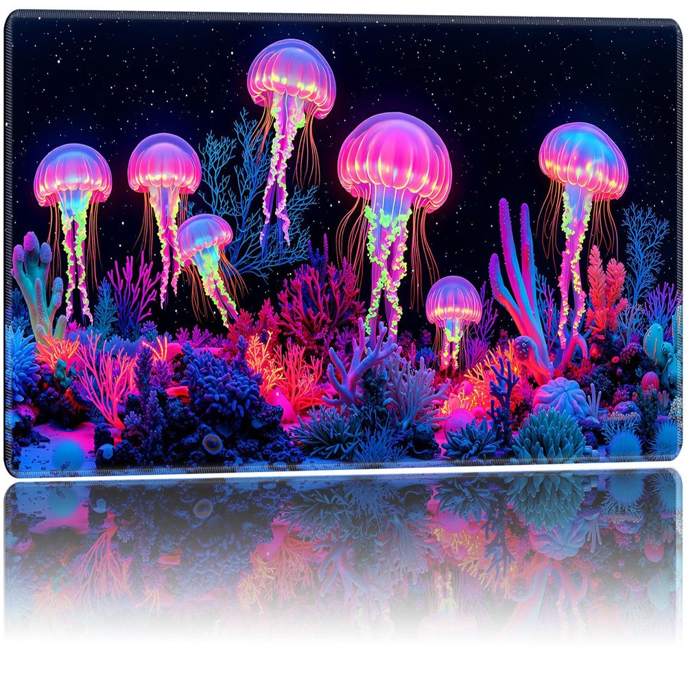 FKIUBWRY for MTG Playmat,TCG Card Game Playmat 24 x 14 inches,Mouse Pad,Magic Mat,for Magic The Gathering Board Game Desk Mat,Non-Slip Rubber Base,Stitched Edge,Storage Bag,Glitter Pink Jellyfish