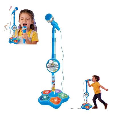 2026 New Star Microphone with Stand, Karaoke Machine with Llight, Practical Plastics Singing Microphone with Stand, Colorful LED Stage Lights Fun Sound Effects for All in-One Microphones Toy (Blue)