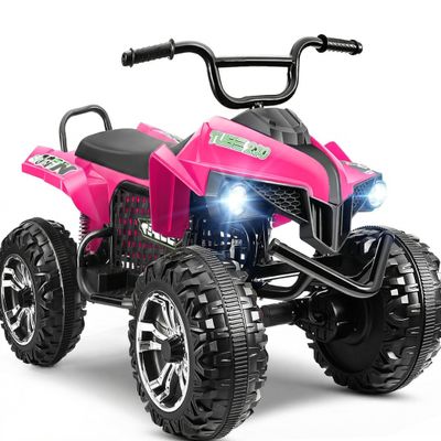 Hikole 4 Wheelers for Kids Ages 4-8-12-14, 24V 2 Seater Ride on Quad Car Toys, 4X100 Power Motor, 24'' Spacious Seat, Spring Suspension, Music, LED Lights, XL Side by Side ATV, Rose Pink