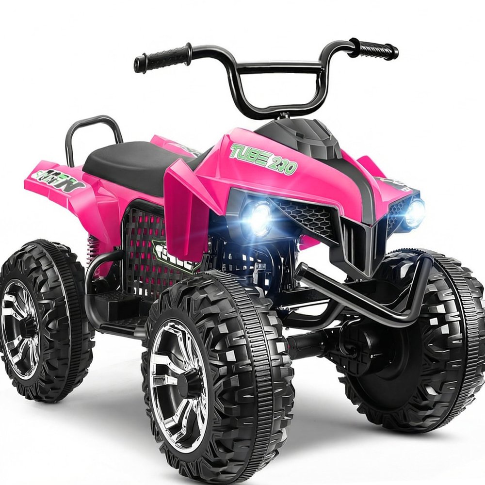 Hikole 4 Wheelers for Kids Ages 4-8-12-14, 24V 2 Seater Ride on Quad Car Toys, 4X100 Power Motor, 24'' Spacious Seat, Spring Suspension, Music, LED Lights, XL Side by Side ATV, Rose Pink