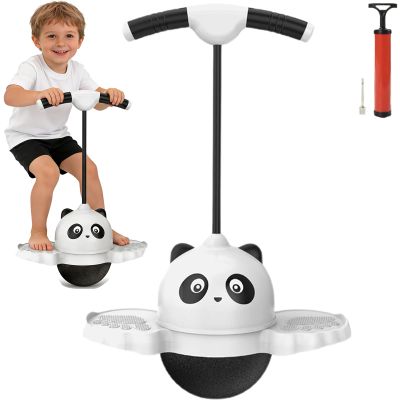 Balance Pogo Ball with Handle for Kids, Jumping Trick Ball Toy with Colourful LED Lights Panda Shape, Fun Bounce Toy for Boys Girls Balance Training (Black,without light)