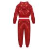 2Pcs Girls Dance Outfits Cropped Sequin Jacket Pants Set, Kids Hip Hop Dance Clothes for 80s 90s Party(Red, 3-4 Years) view 3