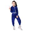 2Pcs Girls Dance Outfits Cropped Sequin Jacket Pants Set, Kids Hip Hop Dance Clothes for 80s 90s Party(Blue, 9-10 Years) view 1
