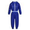2Pcs Girls Dance Outfits Cropped Sequin Jacket Pants Set, Kids Hip Hop Dance Clothes for 80s 90s Party(Blue, 9-10 Years) view 2