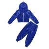 2Pcs Girls Dance Outfits Cropped Sequin Jacket Pants Set, Kids Hip Hop Dance Clothes for 80s 90s Party(Blue, 9-10 Years) view 4