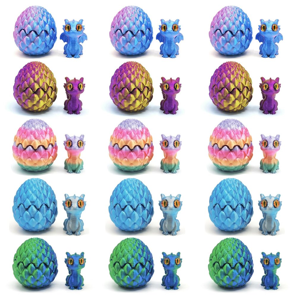 Iceacrin 15PCS Mini 3D Printed Dragon Eggs with Dragons Inside, Cool 5-Color Gradient Crystal Fidget Toys, 3D Printed Dragon Valentines, Easter Basket Stuffers for Boys, Kids & Teens