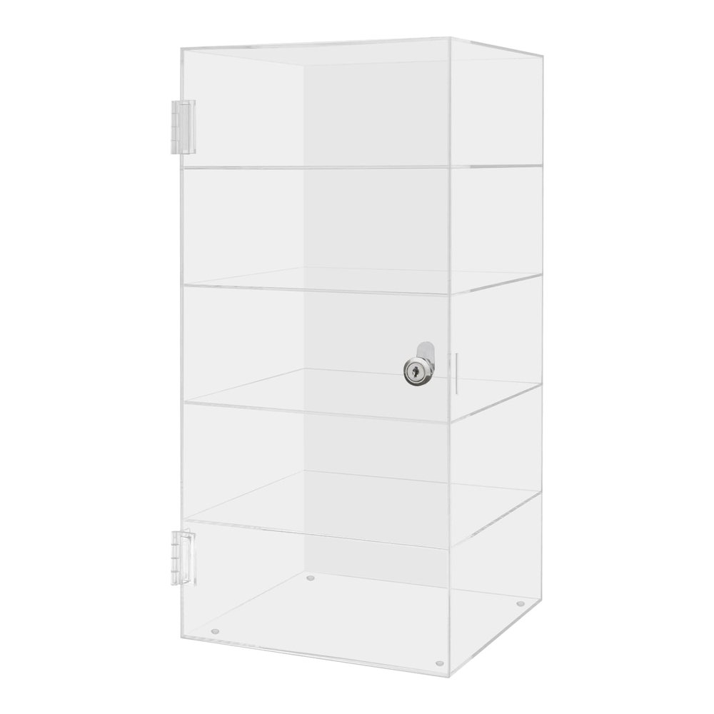 24x24x50cm 5-Tier Acrylic Display Case, Clear Countertop Showcase Box with Shelves, Lockable Lucite Cabinet for Collectibles Figures Jewelry, Retail Store Tabletop Decoration, Stackable Dustproof