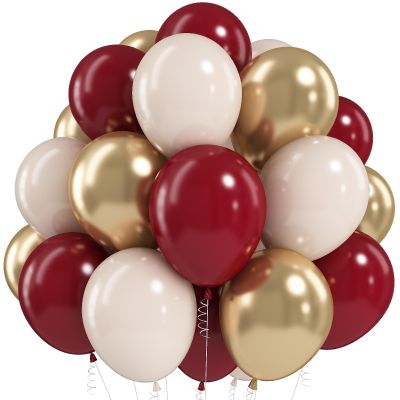 Jobkoo Burgundy Gold Balloons 60 PCS Dark Red Wine White Sand Beige Latex Balloon Maroon Wine Red Metallic Balloons for Women Birthday Baby Shower Wedding Bachelorette Graduation Party Decorations