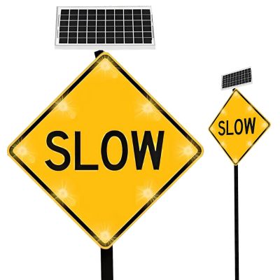 24" Flashing Pedestrian Crossing Sign, Solar Powered Road Traffic Signs, Aluminum LED Blinking Street Warning Signs for Park School Community C