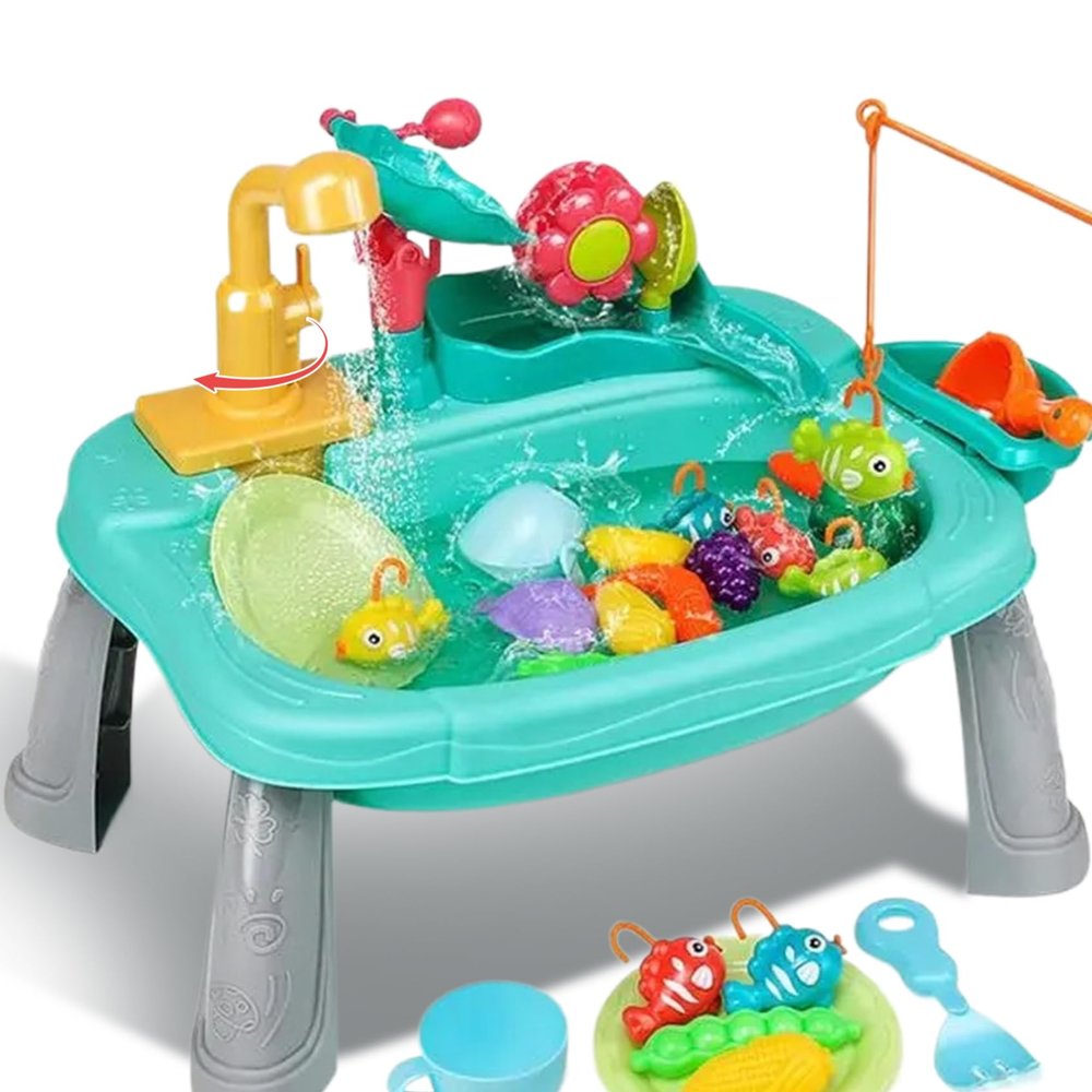 Licsaliwe Electric Water Table for Toddlers with Waterwheel, Waterproof Circulated Sensory Table, Fishing Game Pretend Play Toy