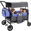 MOMFANN Wagon Stroller for 4 Kids, All-Terrain 4-Seater Folding Wagon with 5-Point Harness, Adjustable Push-Pull Handle, Removable Canopy, Oversized Storage Organizer, Compact Fold - Grey view 1