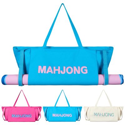 Abbylike 28x9 Inches Mahjong Bag for Rolled Mat Tiles Racks Pushers Accessories Empty Mahjong Canvas Tote Bag with Zipper Closure Outer Pockets Lining Large Capacity(Blue)
