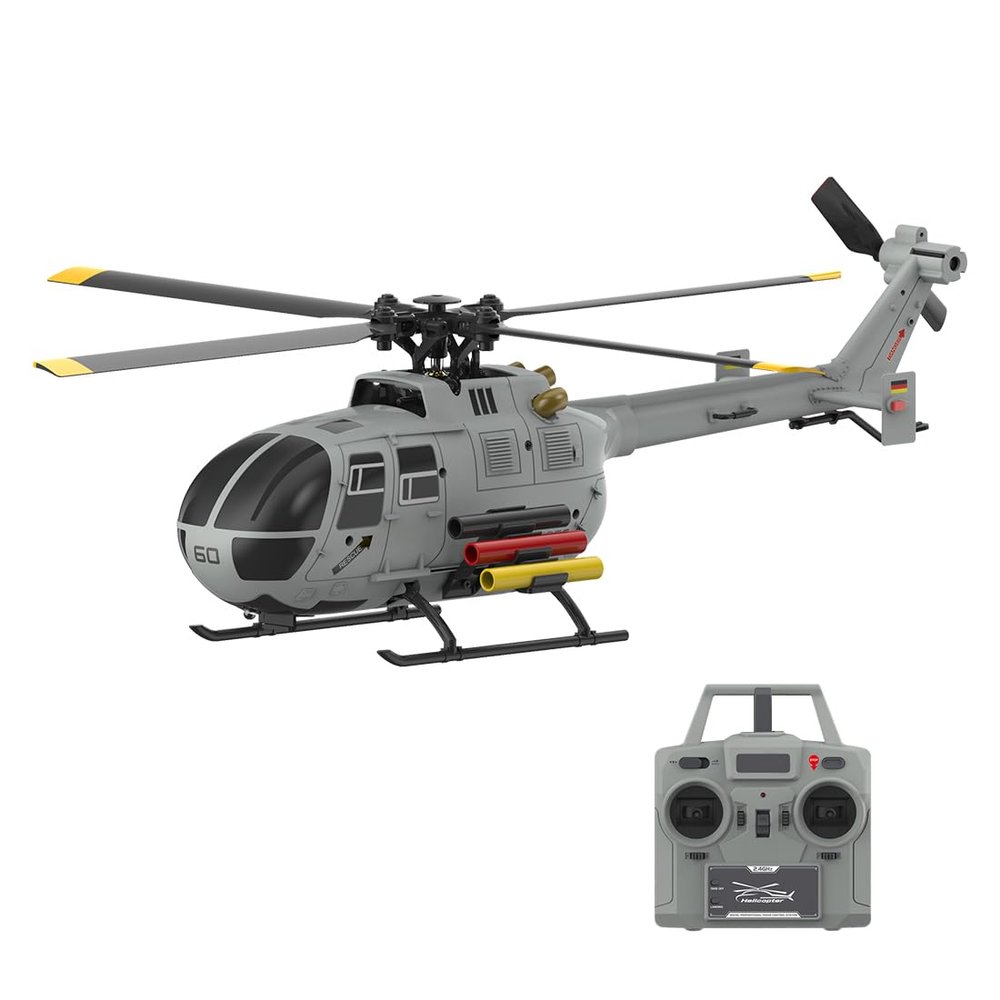 1/48 Remote Control Helicopters, C186S BO105 2.4G 6CH Single Rotor Flybarless Helicopter, RC Military Helicopter with Altitude Hold, Optical Flow & One-Key Takeoff/Landing, RC Aircraf for Adults, RTF