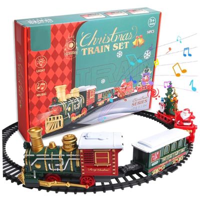 14Pcs Electric Train Set for Kids Light & Sounds Simulated Christmas Train with 4 Carriages Classical Christmas Sets with Tracks for Boys & Girls