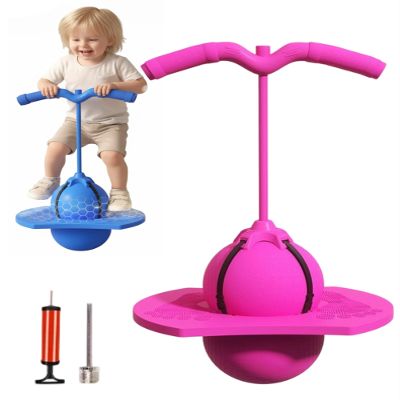 Balance Jumping Ball, Jumper Jumping Elastic Fitness Balance Bouncing Balls with Handle, Anti-Slip Footboard & Thickened, Wear-Resistant Sphere, Promote Development Coordination (Pink)