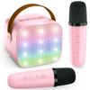 Mini Karaoke Machine for Toddlers - Birthday Gift for 3 4 5 6 7 8 9 10 11 12 Years Old Girls, Bluetooth Speaker Sets with 2 Wireless Microphones fits Family Fun Home Party Indoor&Outdoor, Pink view 1