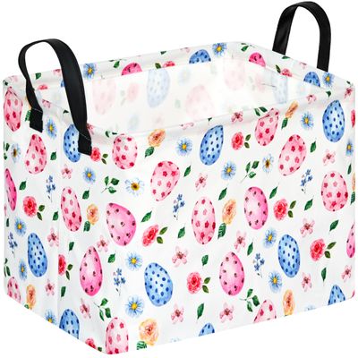 ACMUUNI Rectangle Easter Eggs Gift Basket Rabbit Shelf Basket Clothes Laundry Storage Box Storage Bins, Bunny Basket, Laundry Hamper with Handles