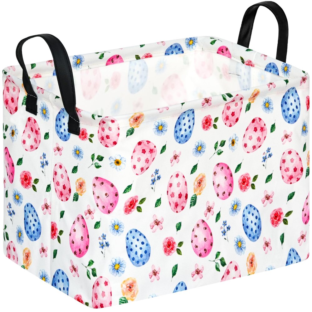 ACMUUNI Rectangle Easter Eggs Gift Basket Rabbit Shelf Basket Clothes Laundry Storage Box Storage Bins, Bunny Basket, Laundry Hamper with Handles
