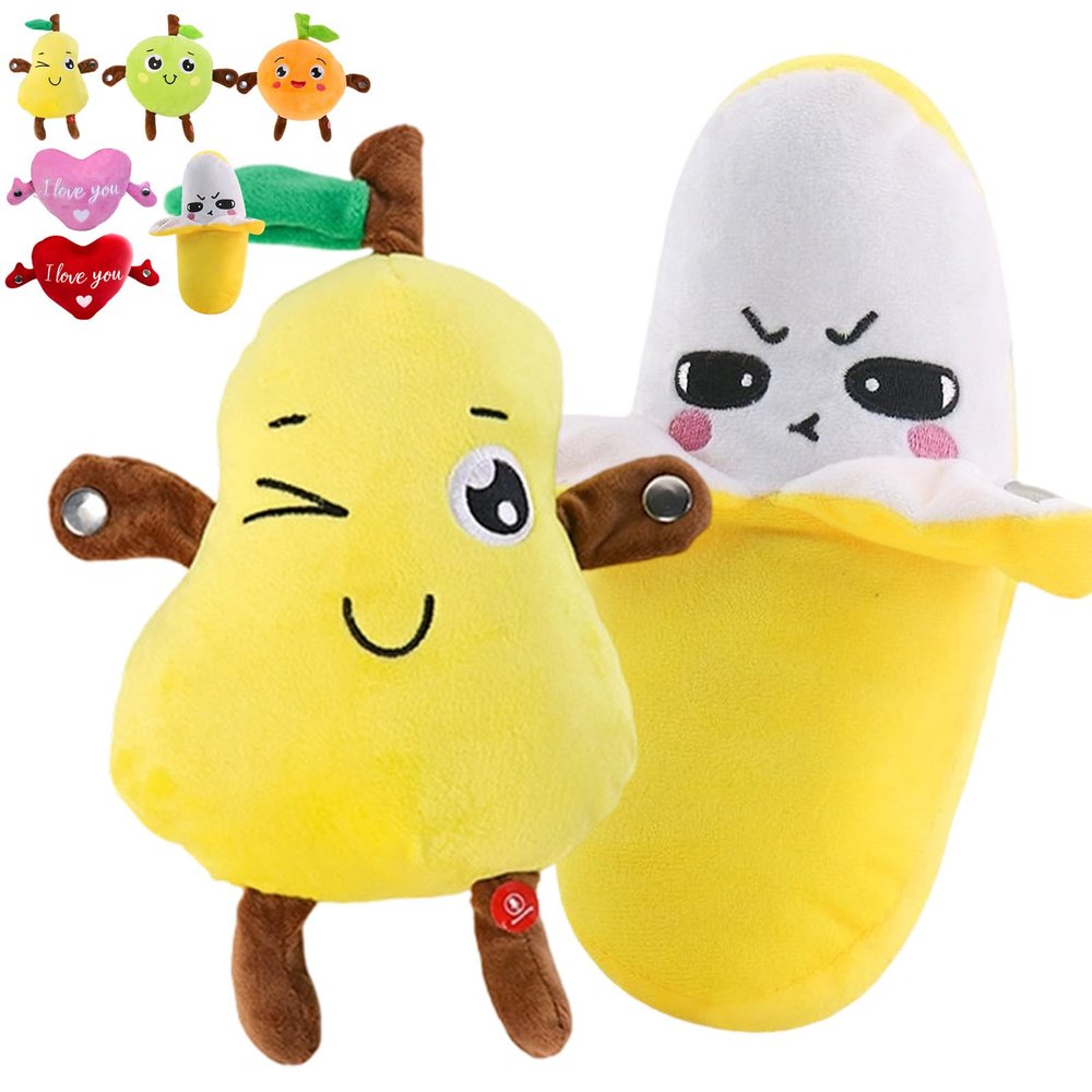 Legvixi Creative Induction Fruit Banana Rhythm Piano Singing Plush Toy | Human Motor Sensing Banana Metronome Plush Toy | Fruit & Heart for Children and Valentine's Day Gift (2Pcs-2)