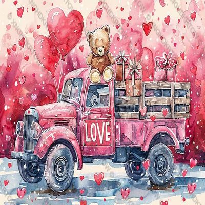 500 Piece Jigsaw Puzzle A Pink Truck Filled with Teddy Bears and Hearts for Beginners Learning Puzzle Puzzle The Best Jigsaw Puzzle Game for Interactive Emotions Christmas
