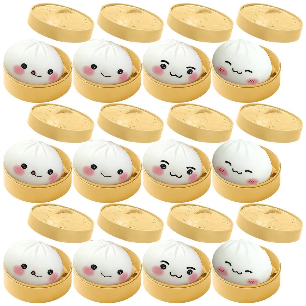 12pcs Bun Shape Squishys | Giant Bun Shape Squishys Toy with Steamer Box | Fidget Sensory Stress Ball | Fun Stress Relief Bun for Adults Kids Girls Boys