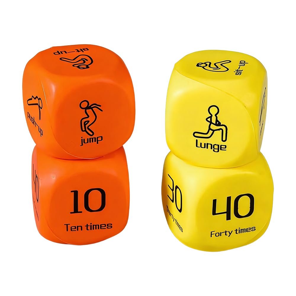 2 PCS Workout Dice for Men Women, 2026 Exercise Dice, Portable Fitness Dices for Home Workouts, Funny Training Dices for Family Fitness, Strength Training Equipment for Adults (Orange and Yellow)