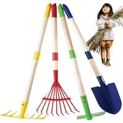4Pcs/Set Kids Gardening Tools Colorful Fun Carbon Steel Kids Gardening Set Include Rake Claw and 2 Shovels Safe DIY Toddler for Outdoor Toys