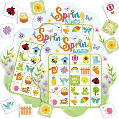 Blosssound 24 Players Spring Bingo Games Spring Flowers Bingo Cards Easter Animal Holiday Party Games Wildflowers Party Favors Supplies for Family Large Group Classroom Indoor Home Activities