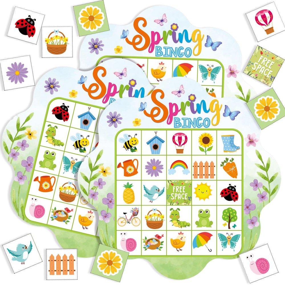 Blosssound 24 Players Spring Bingo Games Spring Flowers Bingo Cards Easter Animal Holiday Party Games Wildflowers Party Favors Supplies for Family Large Group Classroom Indoor Home Activities