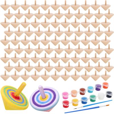 DoubleFill 100pcs DIY Wooden Spinning Tops Craft Kit, Back to School Gifts