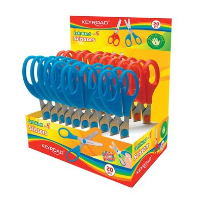 KEYROAD School Scissors, Children's Scissors, Pack of 20, 13 cm, for Left-Handed Users, with Ergonomic Soft Handle, Ideal for Children's Hands, Mixed Colours, School, Office