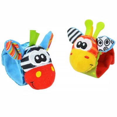 Baby Rattle, Children's Wristband Kids Bracelet Wristband Soft Plush Educational Rattles Play Toy Random Color 2 Pcs