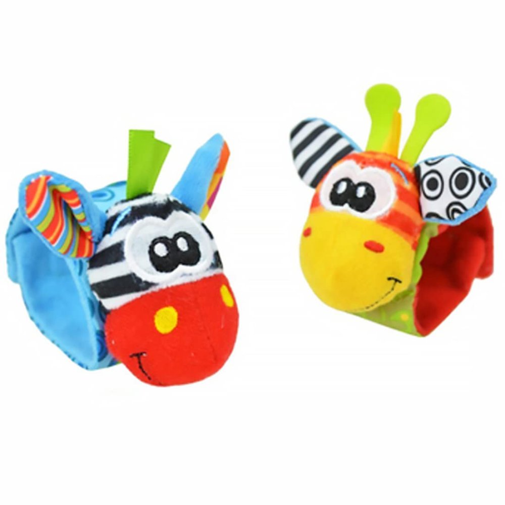 Baby Rattle, Children's Wristband Kids Bracelet Wristband Soft Plush Educational Rattles Play Toy Random Color 2 Pcs