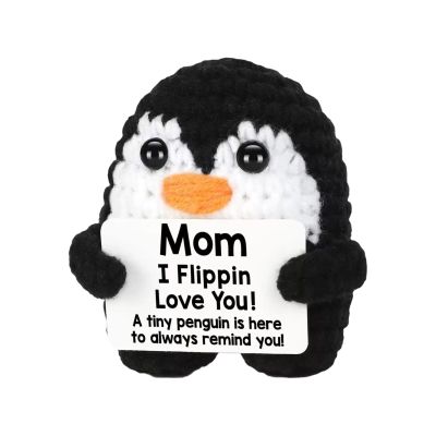 Handmade Crochet Penguin with Message Card, To My Love Positive Penguin, Sentimental Gifts for Wife Husband Mom Dad, Valentines Anniversary Birthday Gifts for Him Her, Cute Knitted Penguin Decor (Mom)