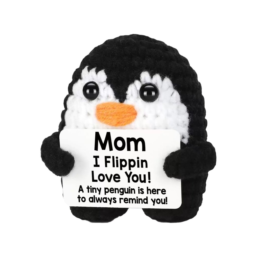 Handmade Crochet Penguin with Message Card, To My Love Positive Penguin, Sentimental Gifts for Wife Husband Mom Dad, Valentines Anniversary Birthday Gifts for Him Her, Cute Knitted Penguin Decor (Mom)
