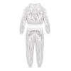 2Pcs Girls Dance Outfits Cropped Sequin Jacket Pants Set, Kids Hip Hop Dance Clothes for 80s 90s Party(White, 5-6 Years) view 3