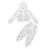 2Pcs Girls Dance Outfits Cropped Sequin Jacket Pants Set, Kids Hip Hop Dance Clothes for 80s 90s Party(White, 5-6 Years) view 4