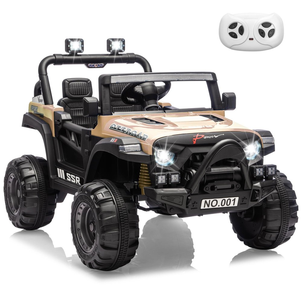 12V Ride On Car for Kids, Ride On Toy w/Parent Remote, Spring Suspension, Bluetooth, Music & Horn, LED Light, 4.1MPH Max Speed, 3 Speeds, Electric Car for Kids Toddlers Age 3-8, Khaki