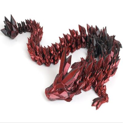 3D Printed Dragon, Ariculated Crystal Dragon, Flexible Fidget Toy for Festival, Home Decoration, Executive Desk Decorations (Red Black)