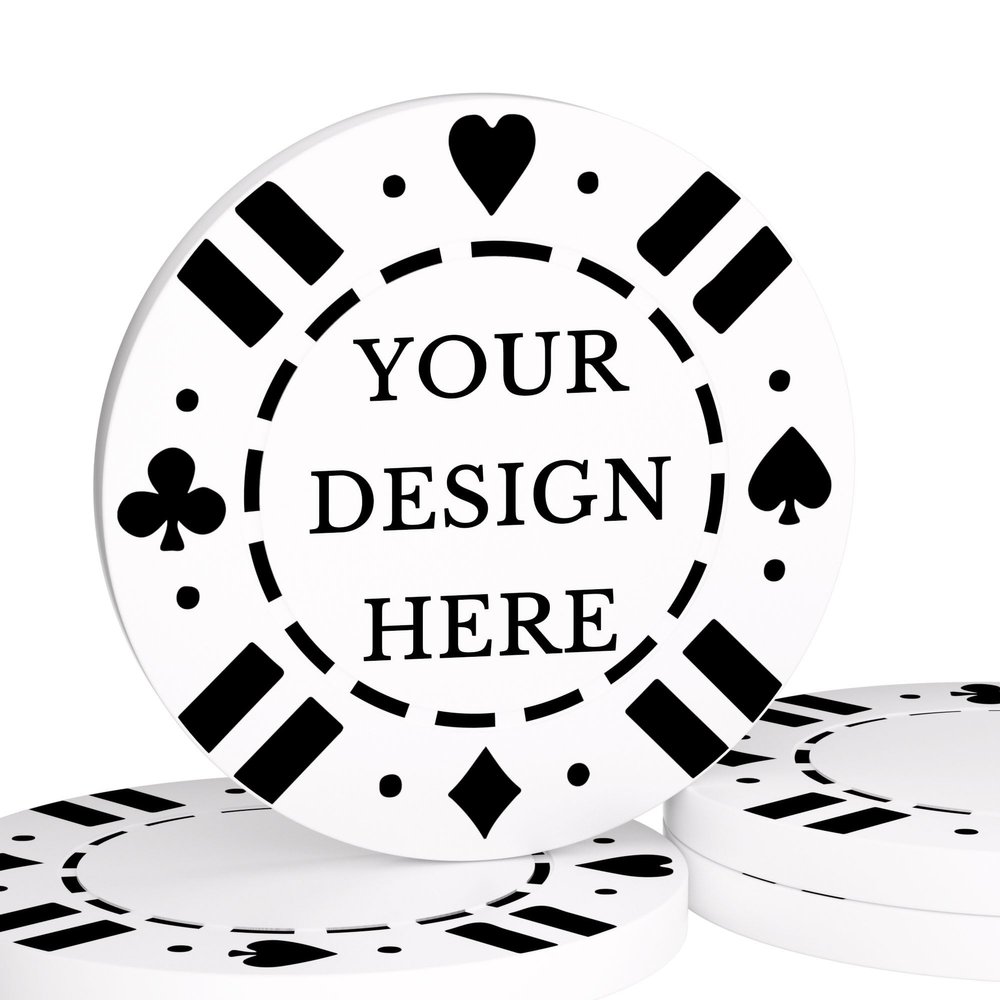 100 Custom Poker Chips - Plastic Poker Chips with Double-Sided UV Full Color Printing, Personalized with Logo Photo Text, Drink Tokens for Bar, Party, Company Promotions & Gifts, 9 Colors (White)