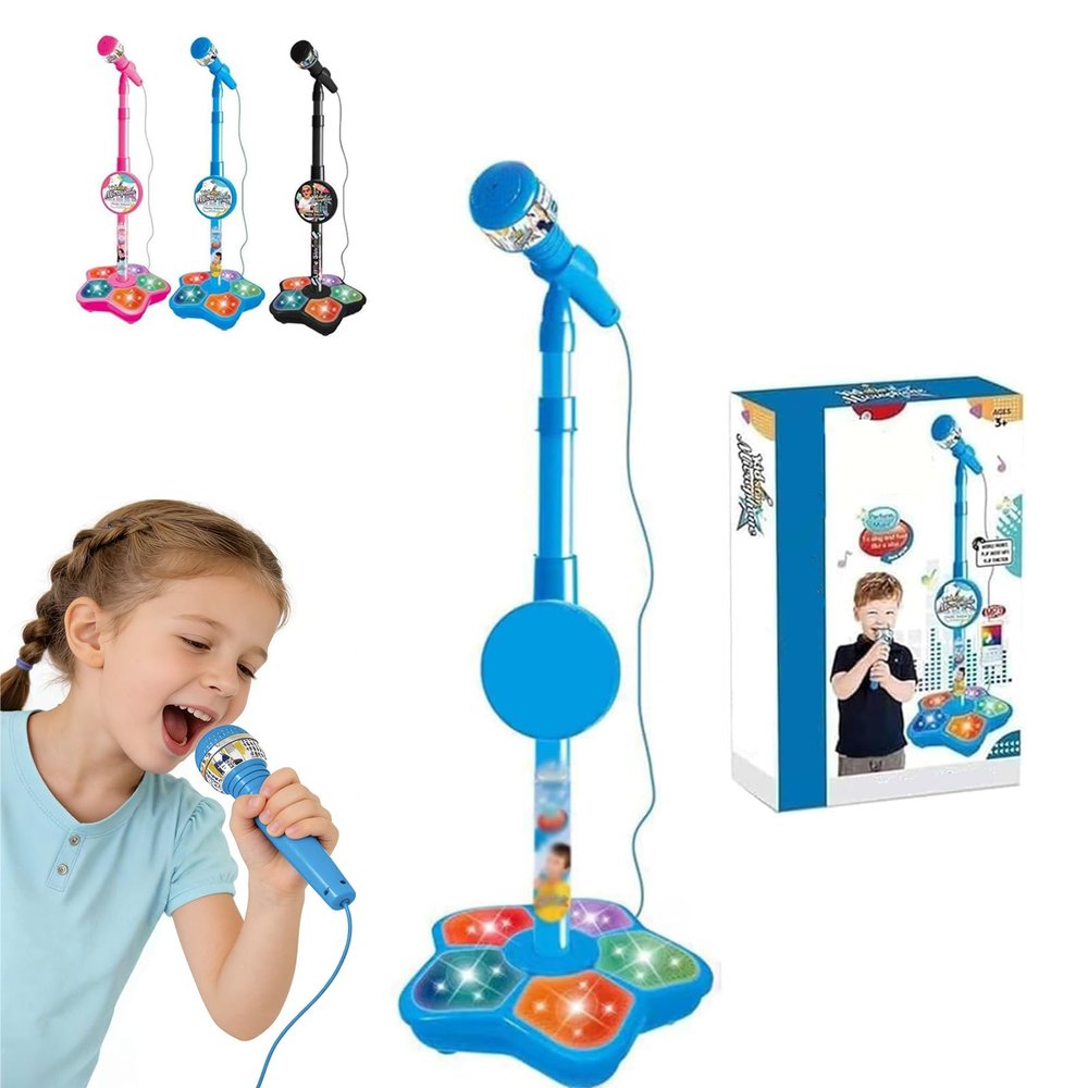 Karaoke Machine Toy with Light, Adjustable Stand, Built-in Music, Colorful Lights, and Echo Effects, Suitable for Kids 3-12 with Echo Effect (Blue)