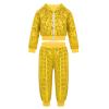 2Pcs Girls Dance Outfits Cropped Sequin Jacket Pants Set, Kids Hip Hop Dance Clothes for 80s 90s Party(Yellow, 5-6 Years) view 2