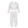 2Pcs Girls Dance Outfits Cropped Sequin Jacket Pants Set, Kids Hip Hop Dance Clothes for 80s 90s Party(White, 7-8 Years) view 2