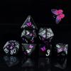 Butterfly Dice Set, Black Acrylic Printed Polyhedral Dice with Purple Pink Butterfly Design, 7 Piece RPG Gaming Dice Set (HSPT58) view 1