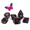 Butterfly Dice Set, Black Acrylic Printed Polyhedral Dice with Purple Pink Butterfly Design, 7 Piece RPG Gaming Dice Set (HSPT58) view 2