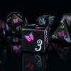 Butterfly Dice Set, Black Acrylic Printed Polyhedral Dice with Purple Pink Butterfly Design, 7 Piece RPG Gaming Dice Set (HSPT58) view 3