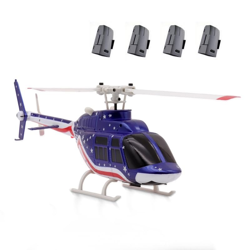 A60 1:42 Scale Mini Bell-206 Helicopter, 4-Channel RC Helicopter with Altitude Hold and Optical Flow Positioning, Ready to Fly Remote Control Helicopter for Adult Beginners - 4 Batteries