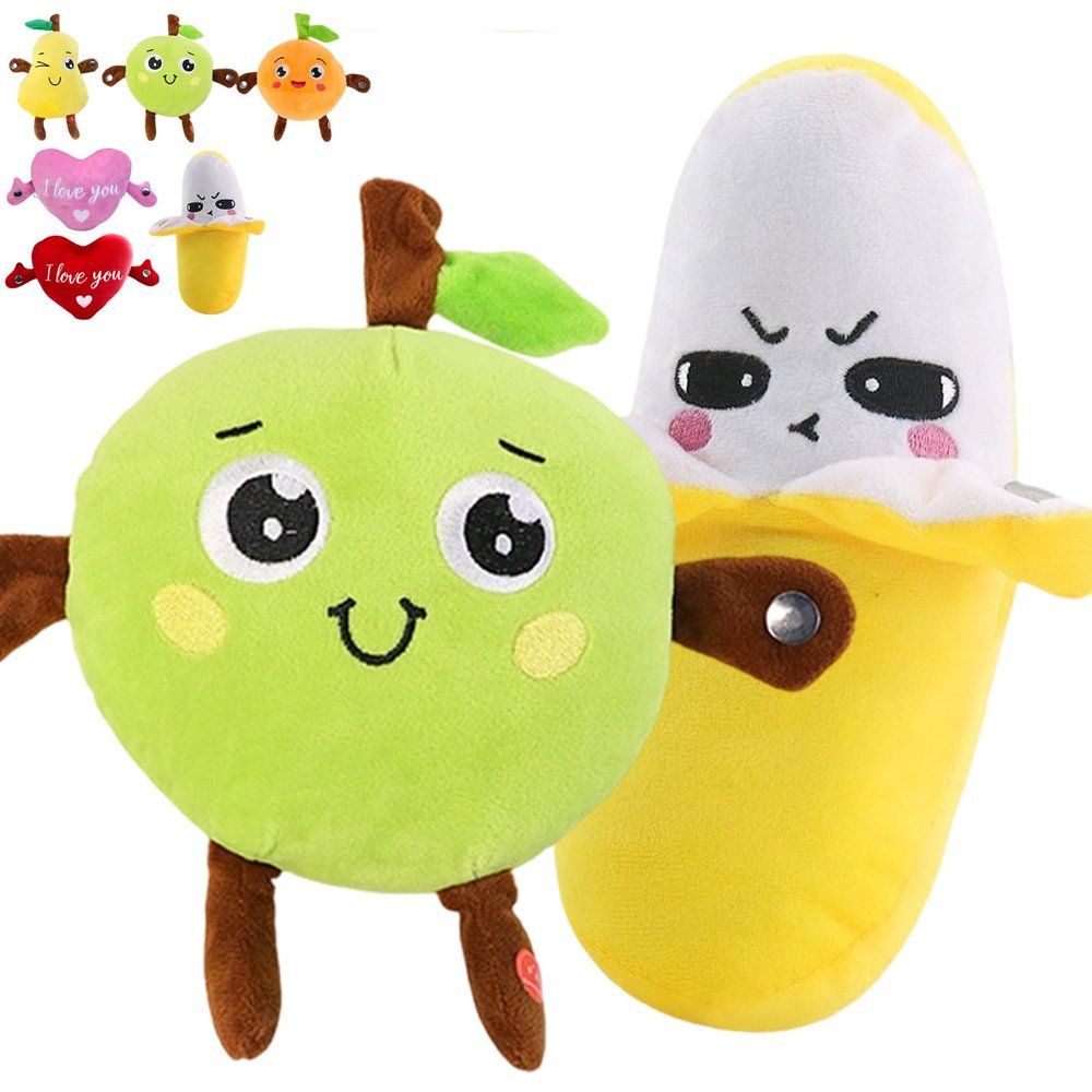 Legvixi Creative Induction Fruit Banana Rhythm Piano Singing Plush Toy | Human Motor Sensing Banana Metronome Plush Toy | Fruit & Heart for Children and Valentine's Day Gift (2Pcs-3)