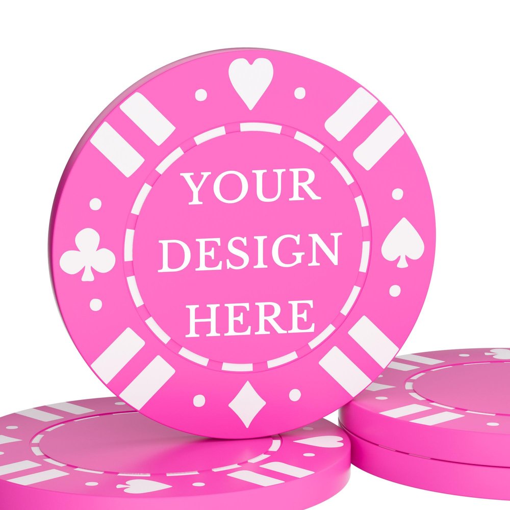 100 Custom Poker Chips - Plastic Poker Chips with Double-Sided UV Full Color Printing, Personalized with Logo Photo Text, Drink Tokens for Bar, Party, Company Promotions & Gifts, 9 Colors (Rose Red)